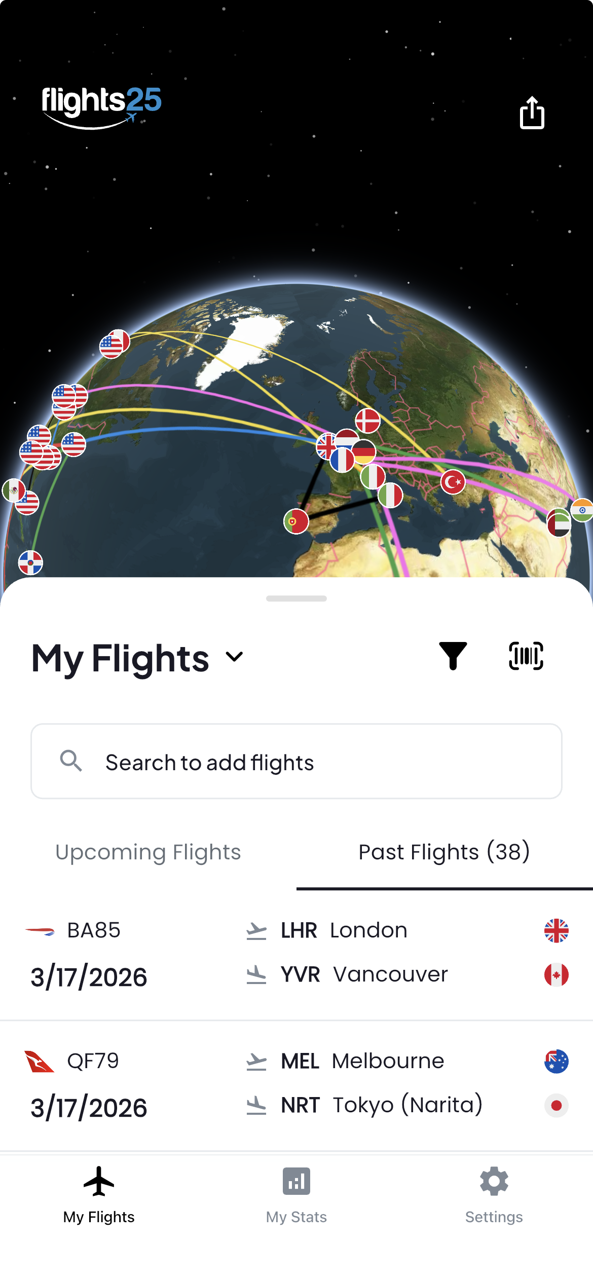 Flights25 vs Flightradar24 screenshot