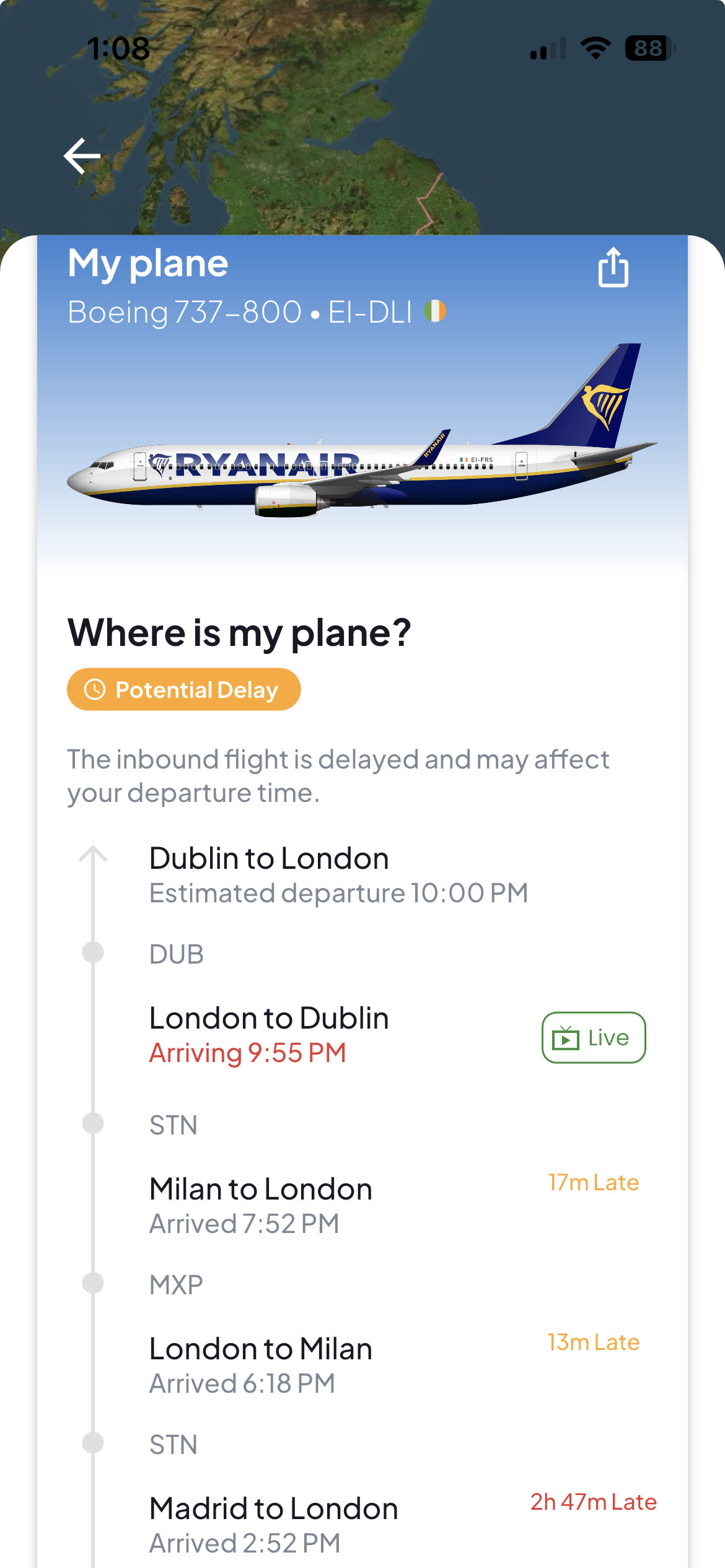 Flights25 vs Flightradar24 screenshot