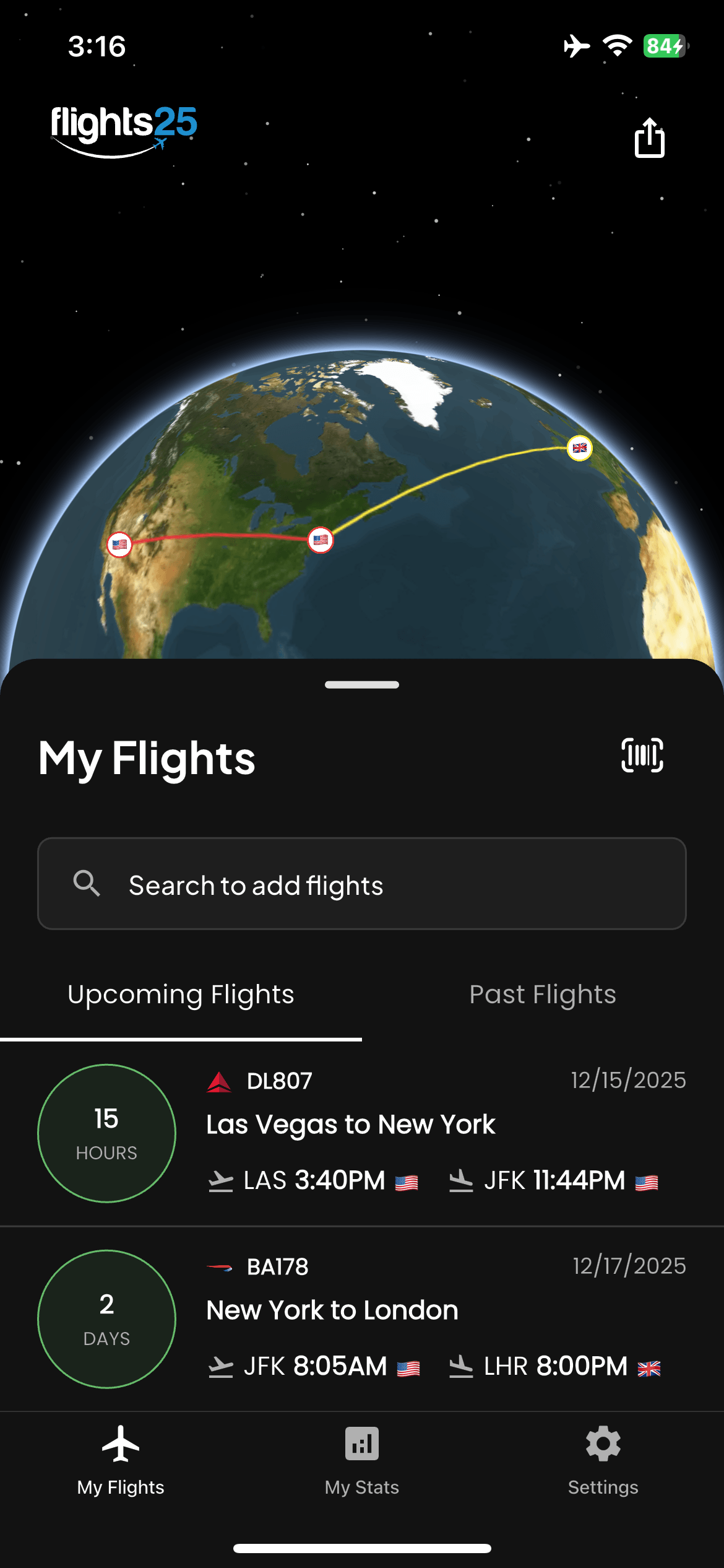 Upcoming flights dark