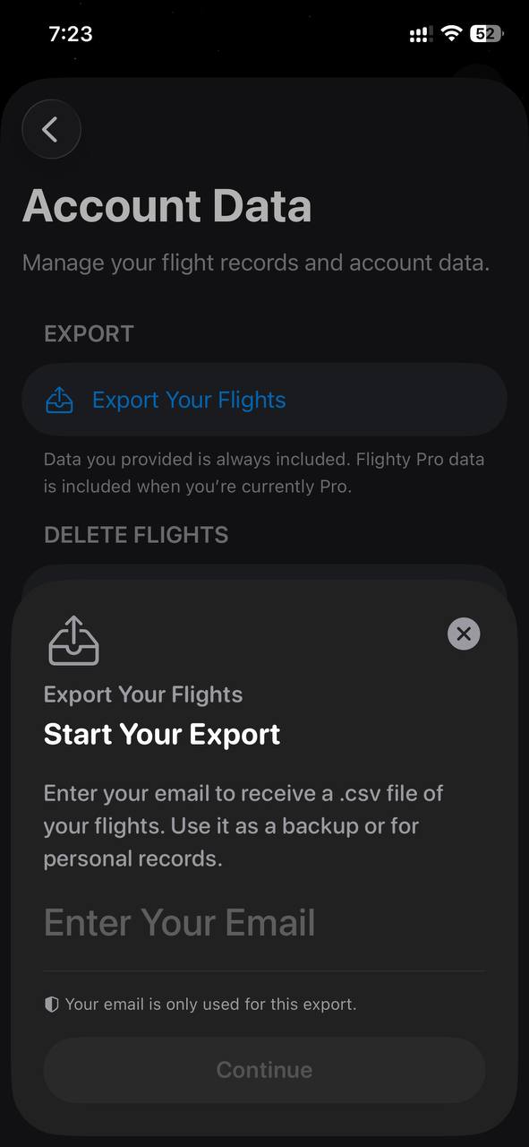 Flighty Export Settings